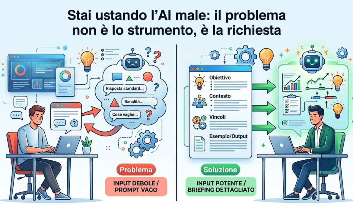 Confronto tra prompt vago e briefing dettagliato nell’AI