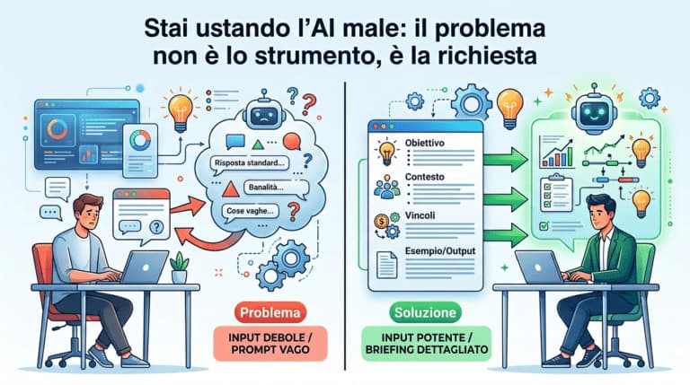 Confronto tra prompt vago e briefing dettagliato nell’AI
