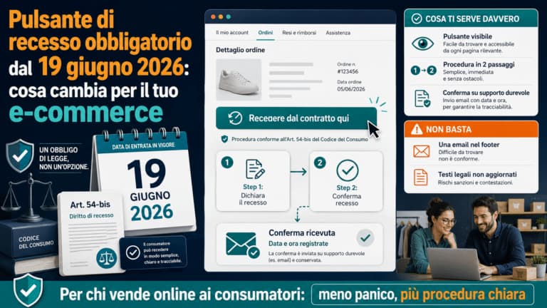 Pulsante di recesso obbligatorio dal 19 giugno 2026: cosa cambia per il tuo e-commerce