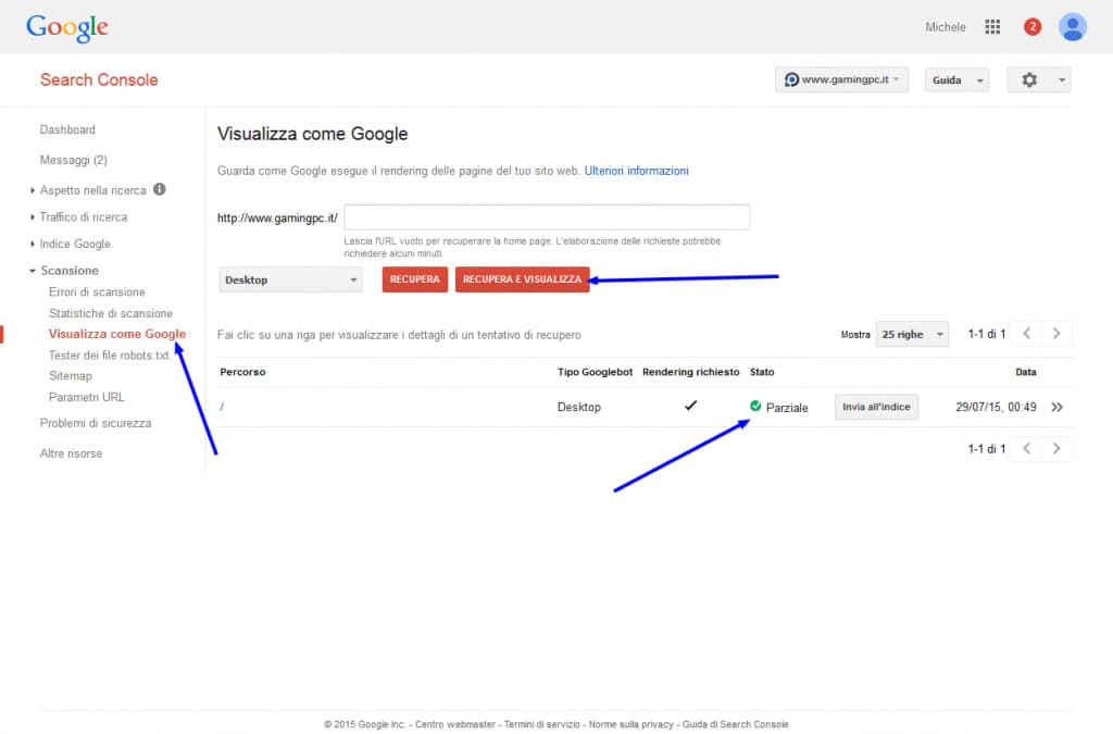 Search Console - Visualizza come Google