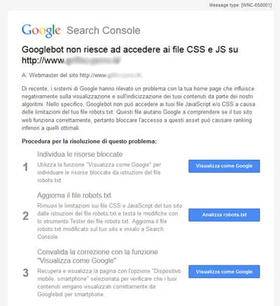 Segnalazione Googlebot non può accedere ai file CSS e JS del tuo sito? Ecco come correggere le impostazioni.